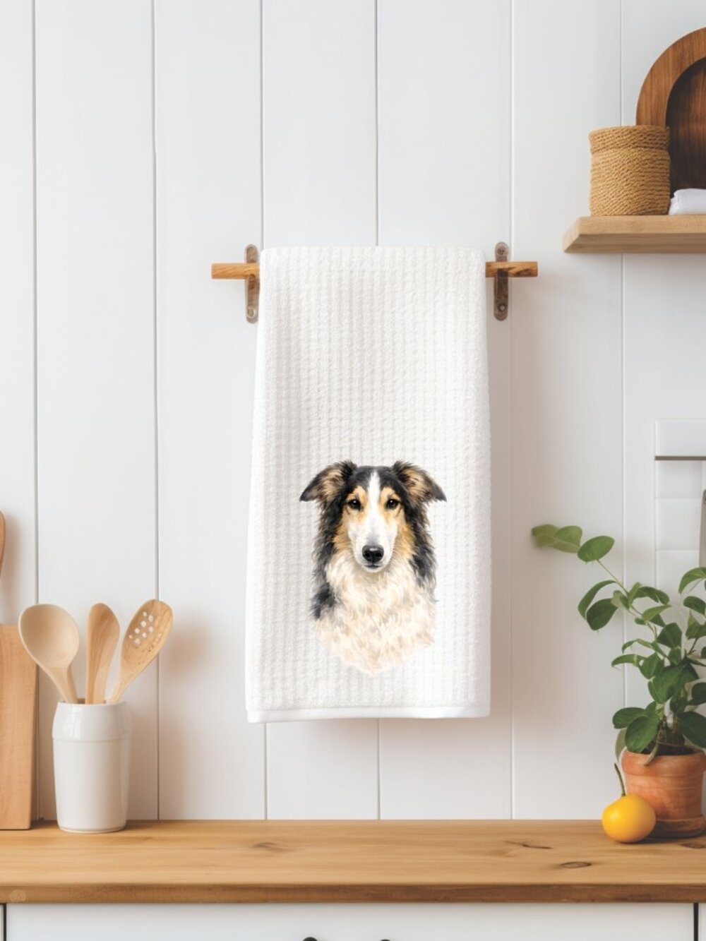 Tri Color Borzoi Dog Waffle Weave Decorative Kitchen Tea Towel